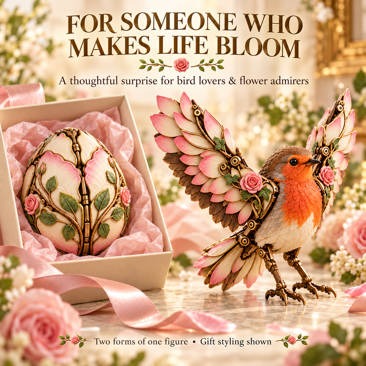 🌹Buy 2 Get 20% OFF🐦 Rosewing Robin – 2-in-1 Rose Egg to Mechanical Bird Transforming Figure