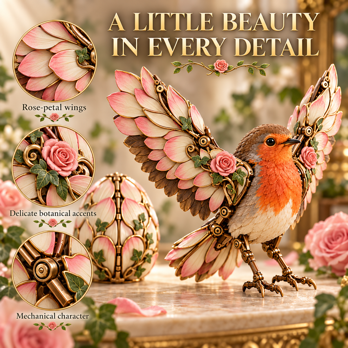 🌹Buy 2 Get 20% OFF🐦 Rosewing Robin – 2-in-1 Rose Egg to Mechanical Bird Transforming Figure