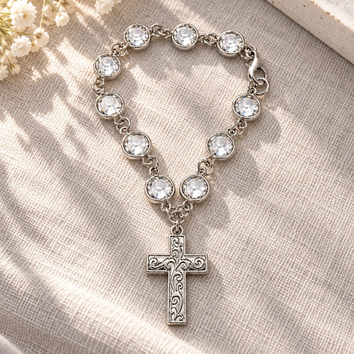 Crystal Bead Cross Car Charm