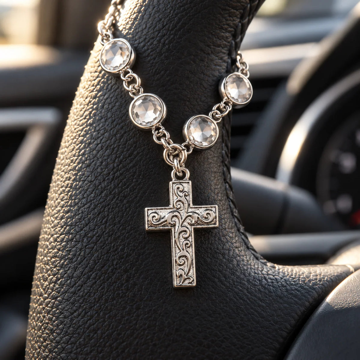 Crystal Bead Cross Car Charm