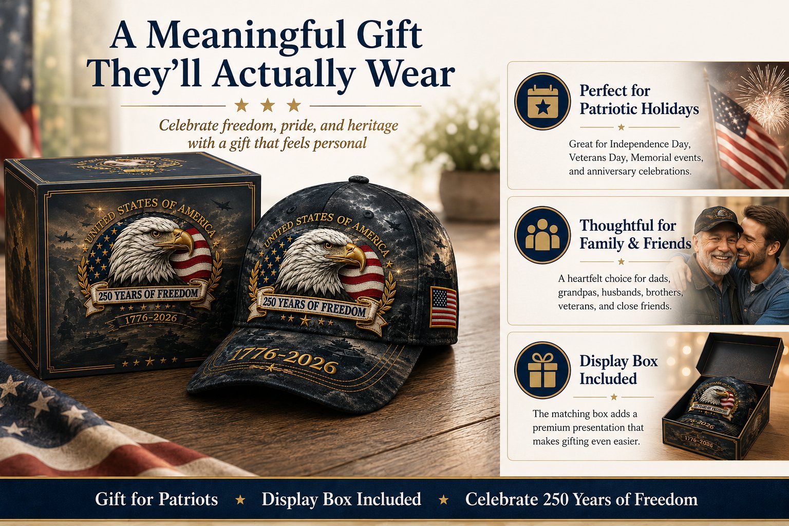 ✨250 Years of Freedom Eagle Cap | Patriotic Vintage Baseball Hat – 1776–2026 American Tribute Edition