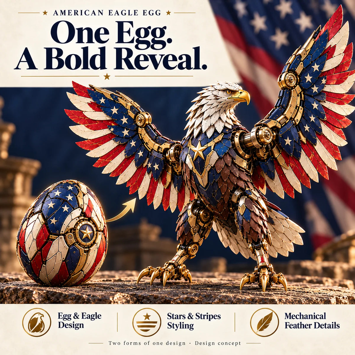 🎗️🔥last Day 49% Off -🦅 American Eagle Transforming Egg – Stars & Stripes Mechanical Figure With Bold Wing Details