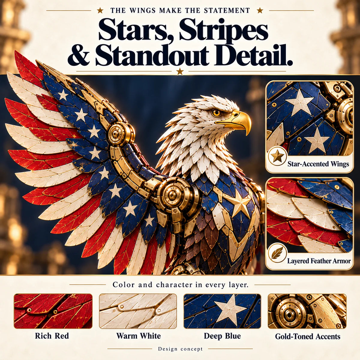 🎗️🔥last Day 49% Off -🦅 American Eagle Transforming Egg – Stars & Stripes Mechanical Figure With Bold Wing Details