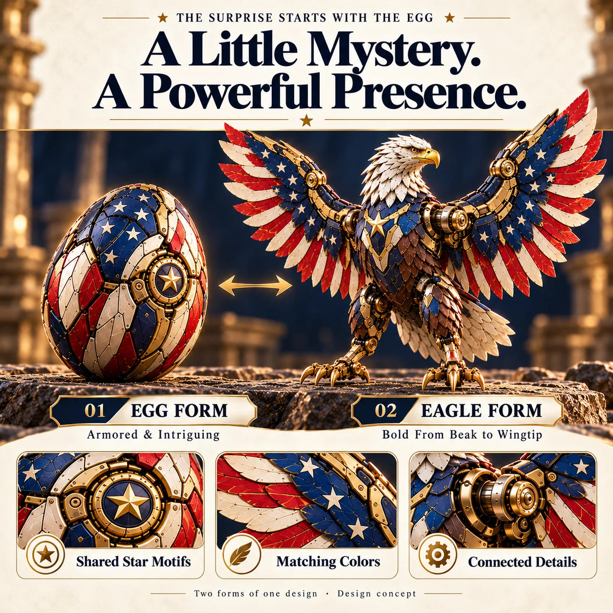🎗️🔥last Day 49% Off -🦅 American Eagle Transforming Egg – Stars & Stripes Mechanical Figure With Bold Wing Details