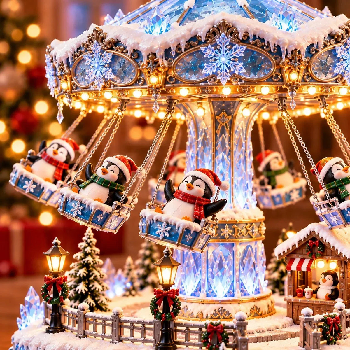 🎄 Christmas Sale 50% OFF! 🐧 Penguin Christmas Carousel – Rotating Winter Light Display