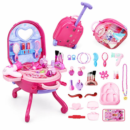 ✨ 3-in-1 Princess Vanity Suitcase — 30 Makeup Toys & Rolling Trolley 🧳