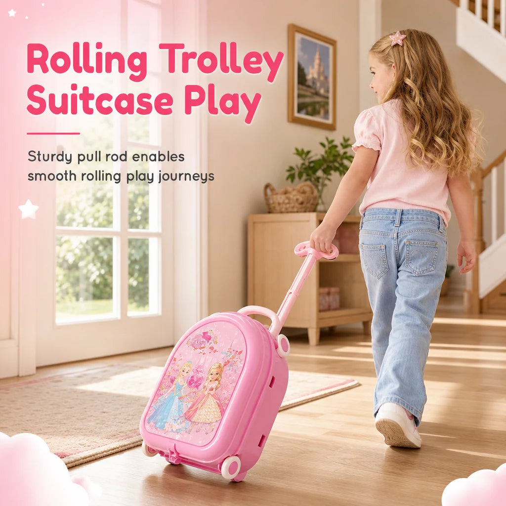 ✨ 3-in-1 Princess Vanity Suitcase — 30 Makeup Toys & Rolling Trolley 🧳