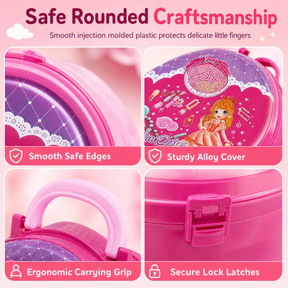 ✨ 3-in-1 Princess Vanity Suitcase — 30 Makeup Toys & Rolling Trolley 🧳