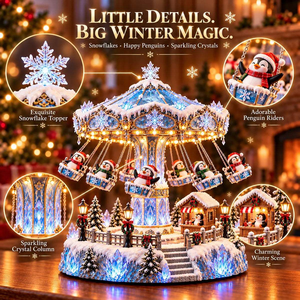 🐧 Penguin Winter Swing Carnival – Light-Up Rotating Christmas Village Decor