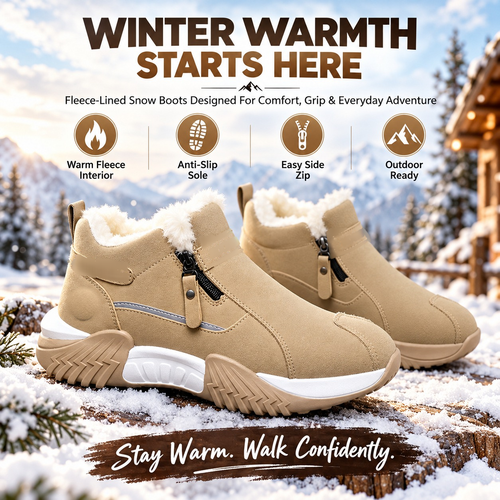 ❄️ Fleece-Lined Winter Snow Boots – Cozy Warm Ankle Boots with Side Zipper & Textured Sole