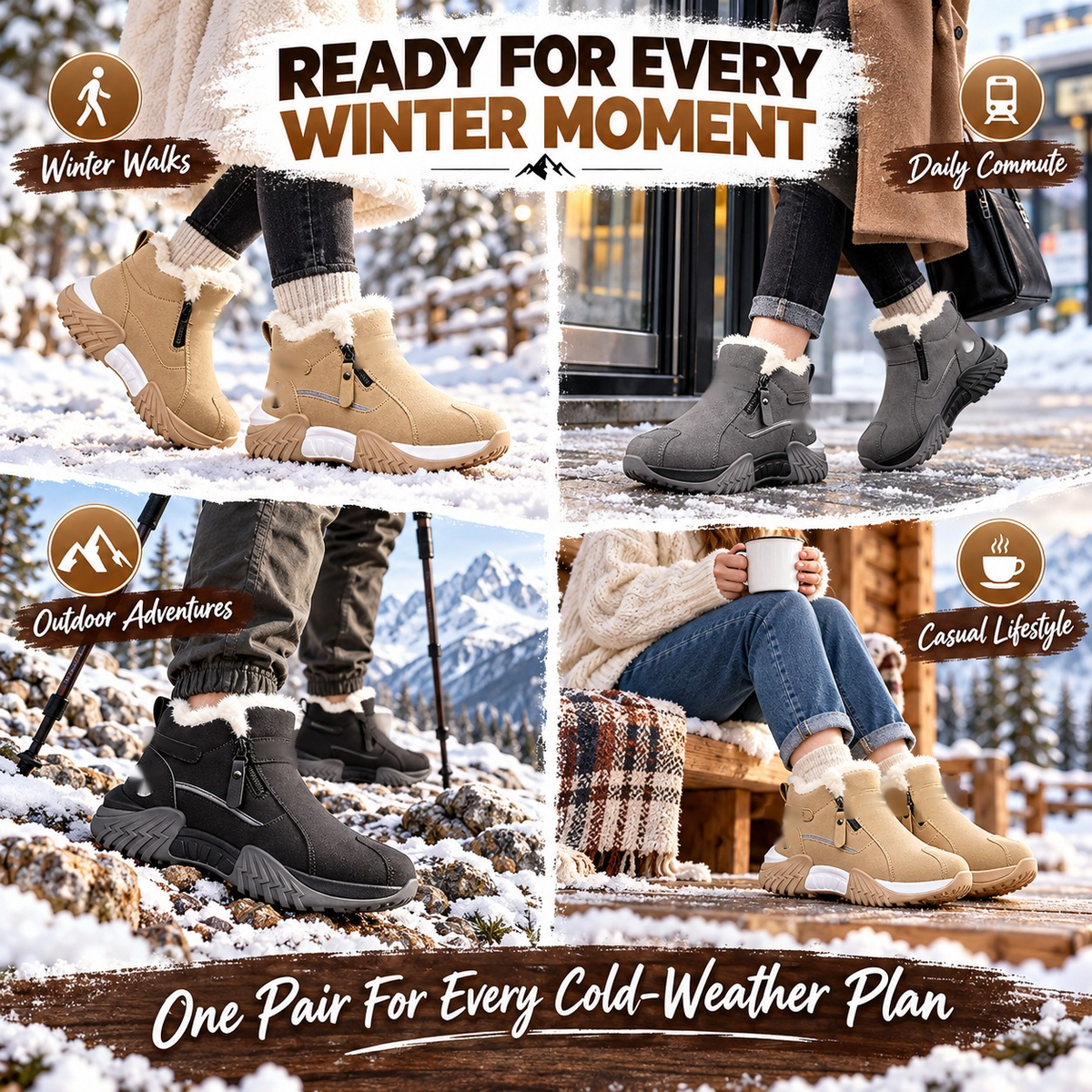 ❄️ Fleece-Lined Winter Snow Boots – Cozy Warm Ankle Boots with Side Zipper & Textured Sole