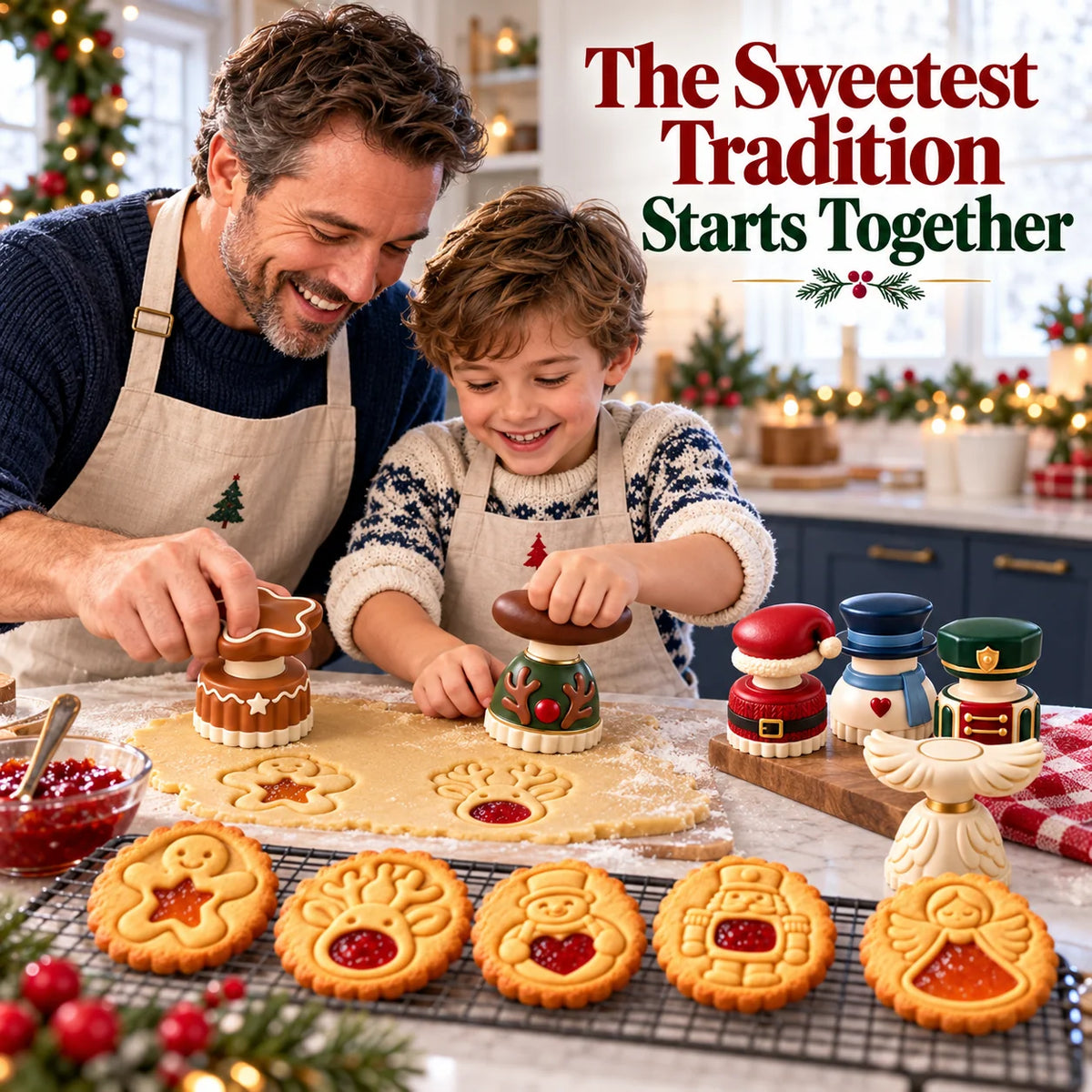 🎅🏻🍪Christmas Jam Cookie Press – Festive Character Handles & Embossed Designs