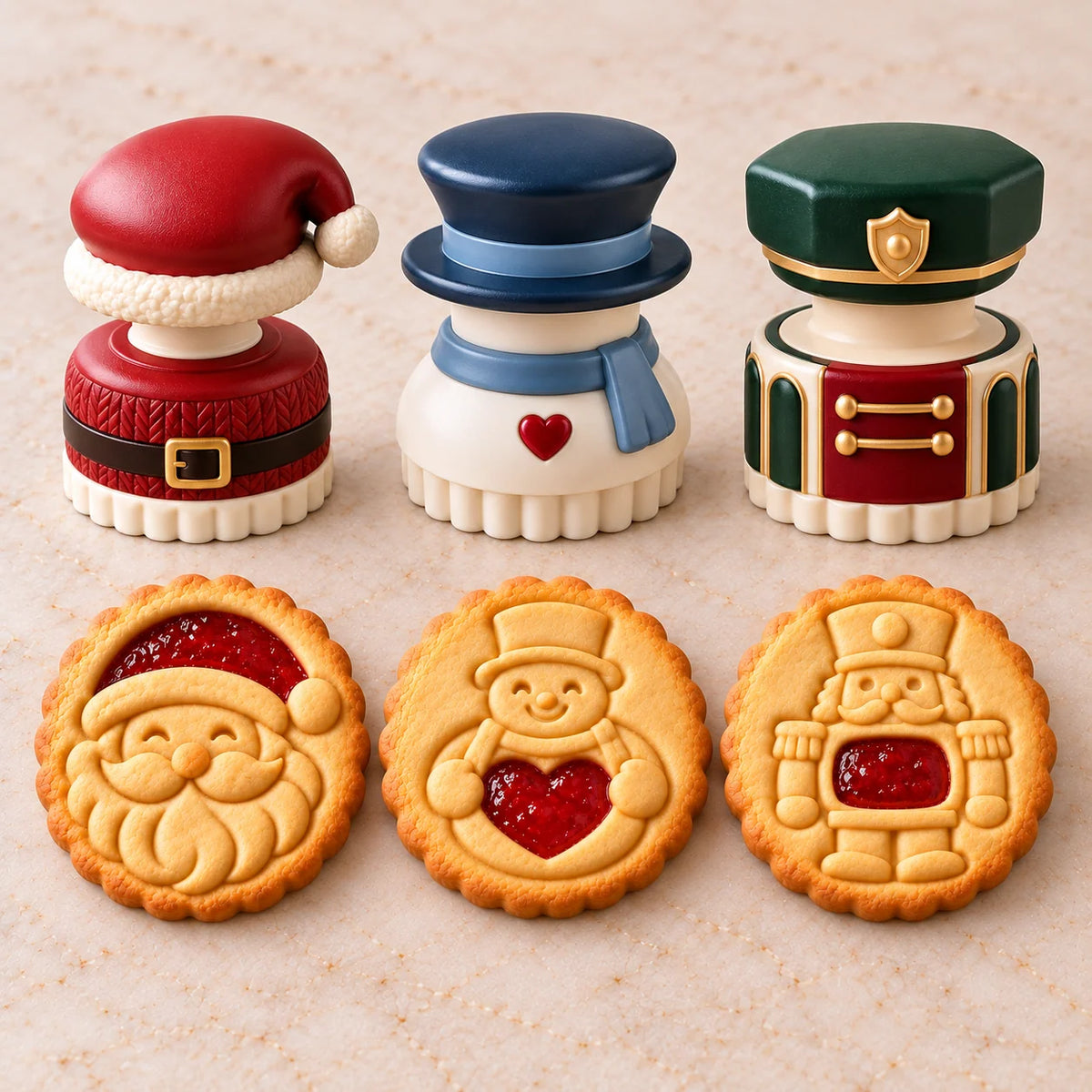 🎅🏻🍪Christmas Jam Cookie Press – Festive Character Handles & Embossed Designs