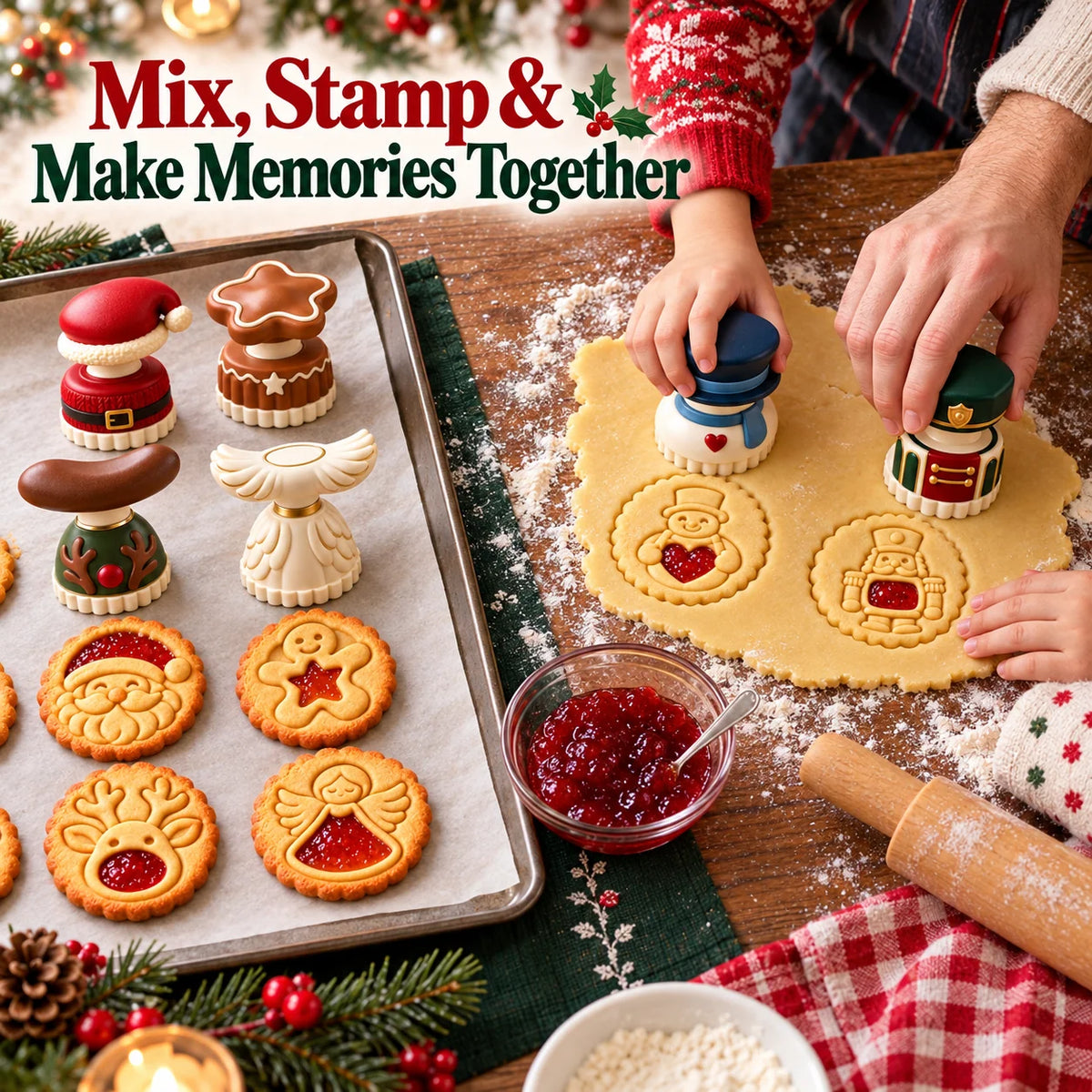 🎅🏻🍪Christmas Jam Cookie Press – Festive Character Handles & Embossed Designs