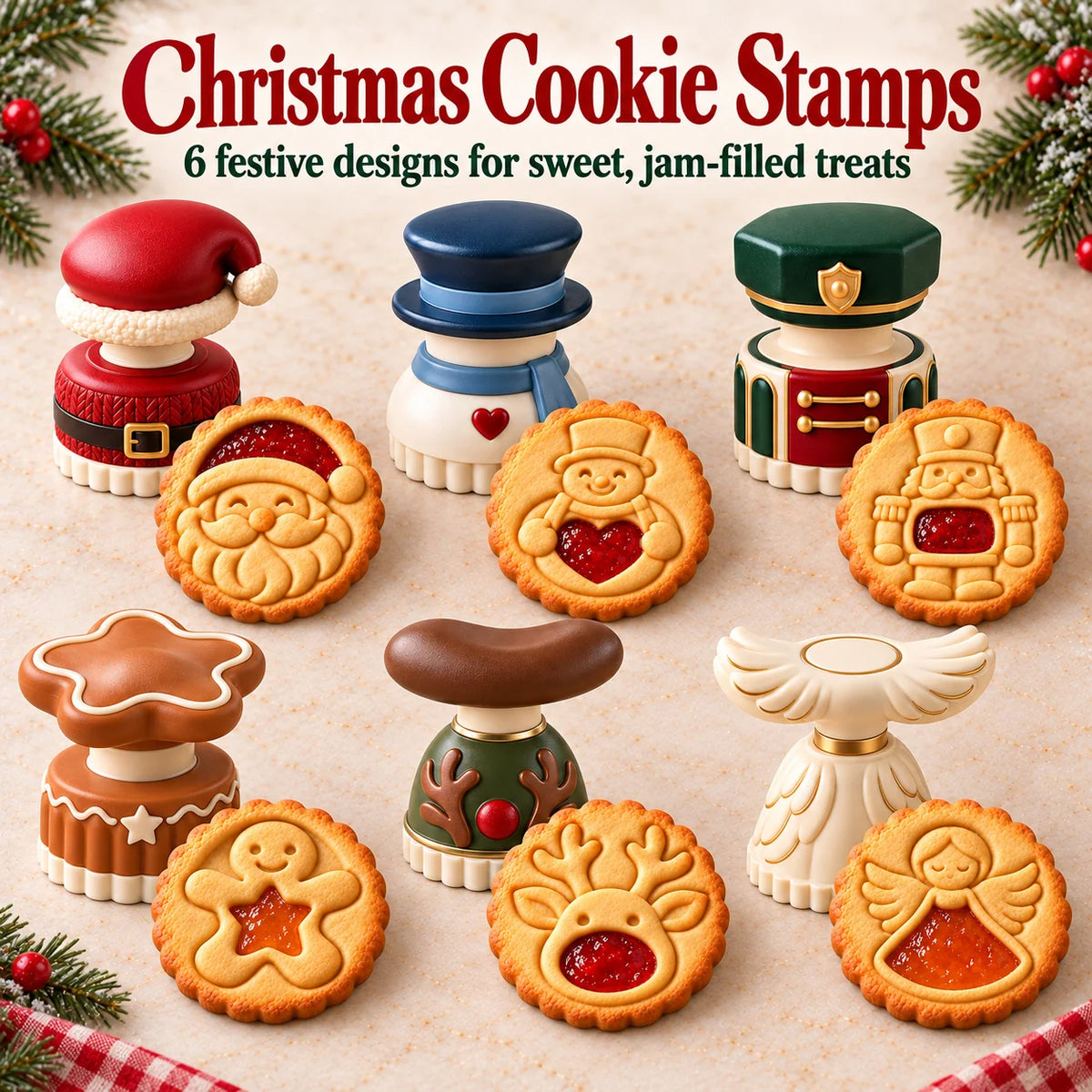 🎅🏻🍪Christmas Jam Cookie Press – Festive Character Handles & Embossed Designs