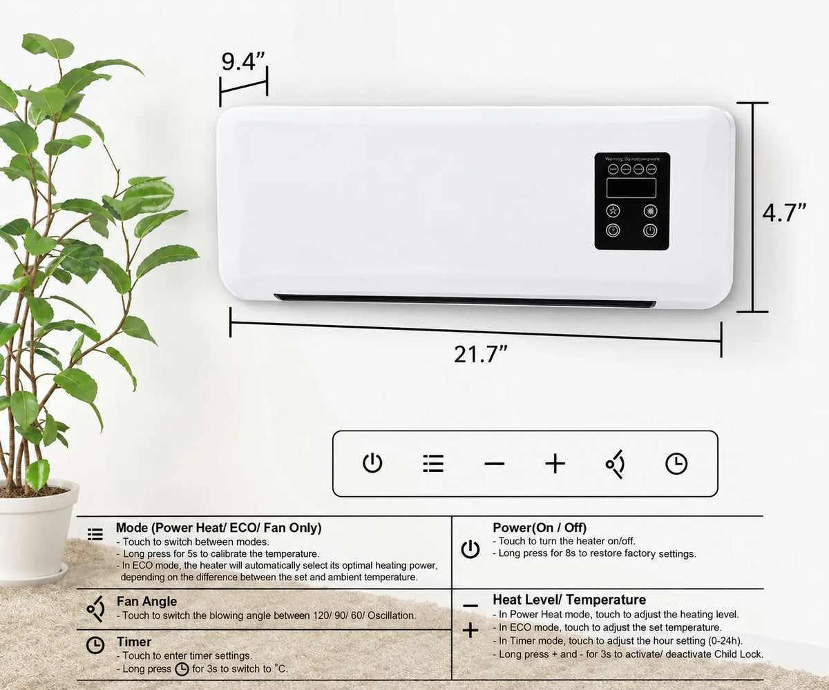 🔥Black Friday Early Bird Deals-Wall-Mounted Space Heater with Thermostat and Remote Control