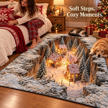 Optical Illusion Christmas Scene Rug | Bring A Hidden Winter Village To Your Floor