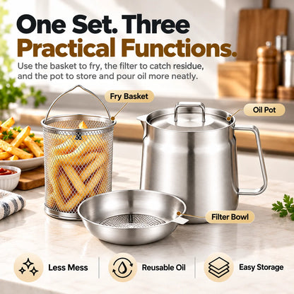 🍟 3-in-1 Stainless Steel Deep Fryer Pot with Oil Filter & Fry Basket