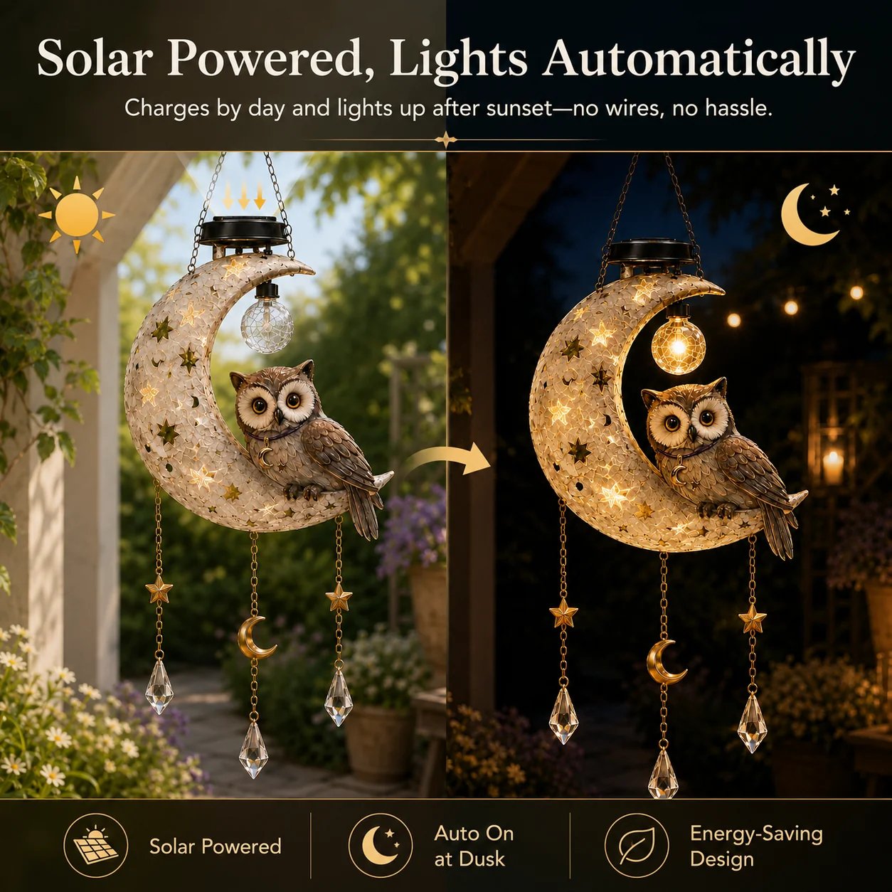 🎉 Solar Owl Moon Garden Light（21.3in*7.9in*13.0in）