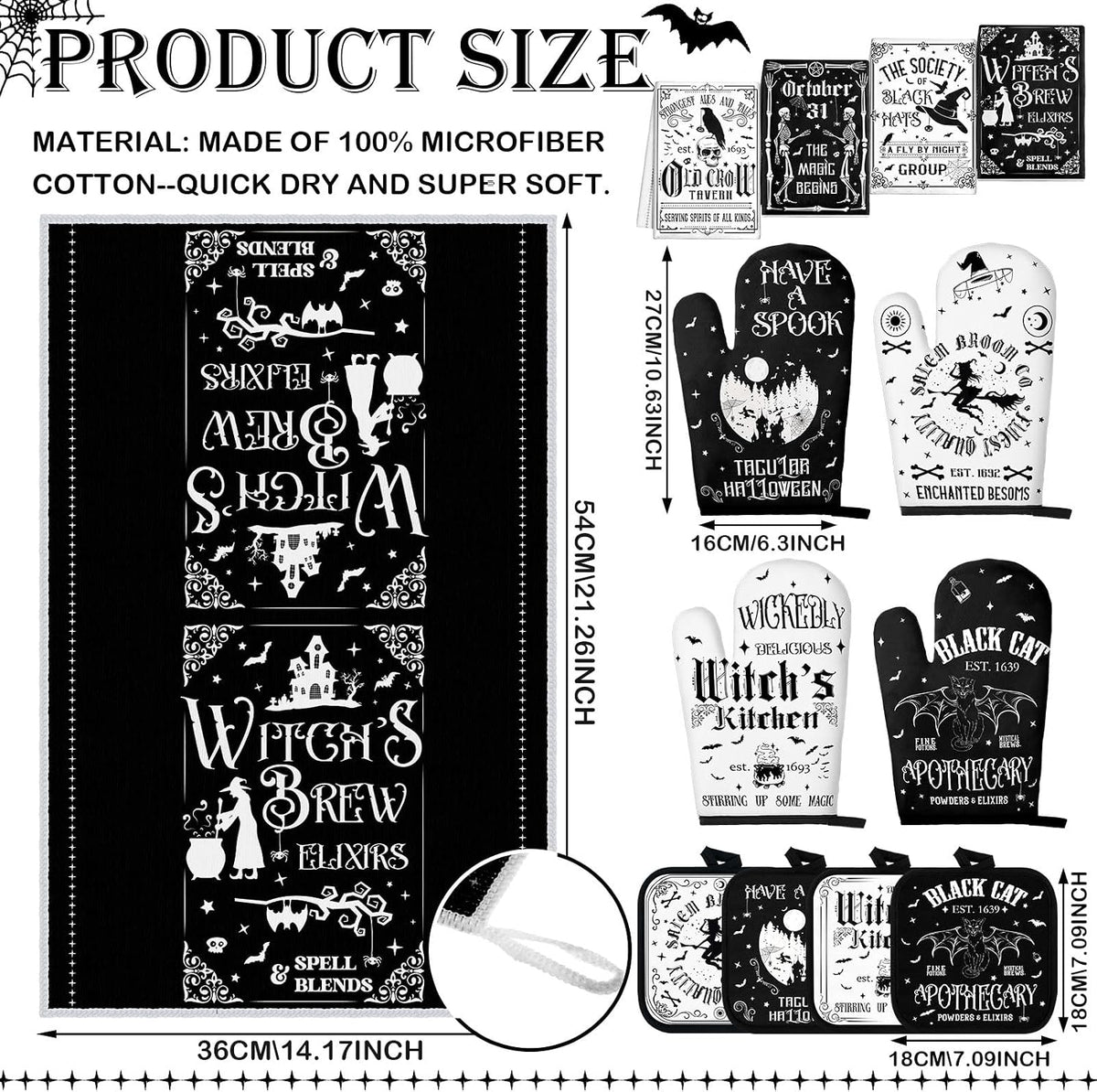 12-Piece Halloween Kitchen Decor Towel and Oven Mitt Set🧤