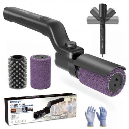 Drayvorx 2-in-1 Cordless Electric Grill Brush, Spin Scrubber with 3-Speed Motor for BBQ Cleaning