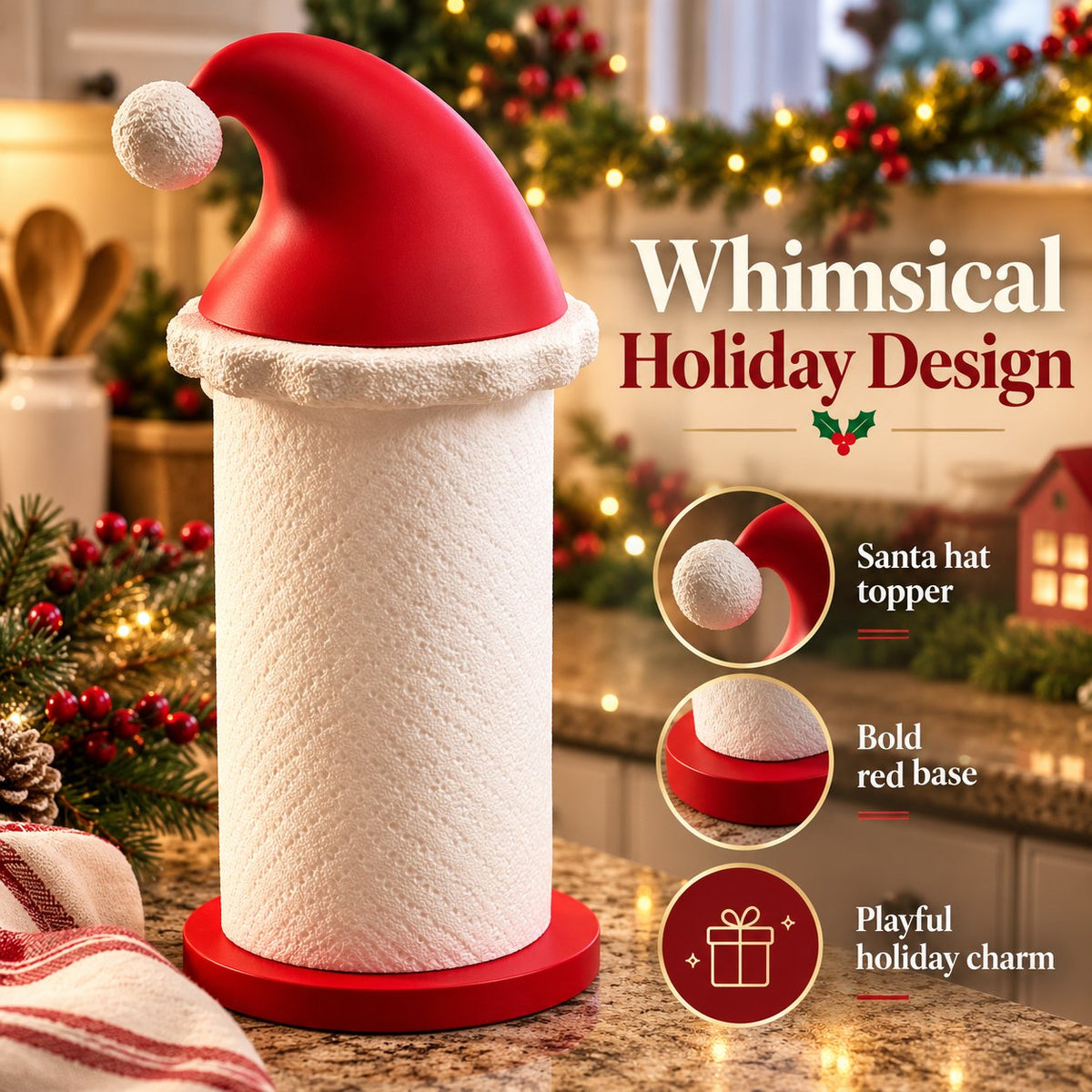 🎅 Santa Hat Paper Towel Holder