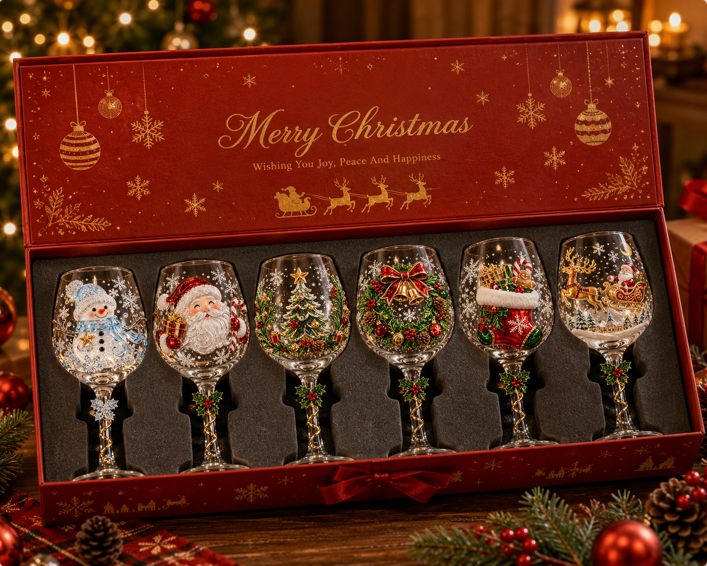 🎄🎁Christmas 3D Wine Glass Collection Gift Box Set