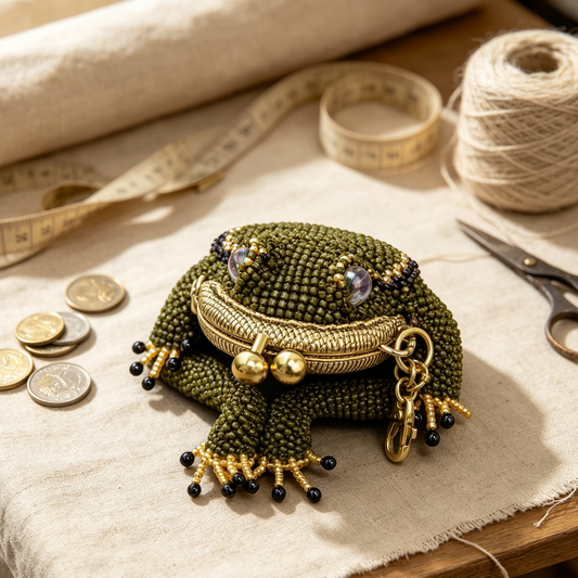🐸 Frog Coin Purse Collection – Ready-Made Fabric Purse & Beaded Craft Kit