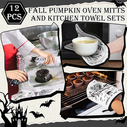12-Piece Halloween Kitchen Decor Towel and Oven Mitt Set🧤