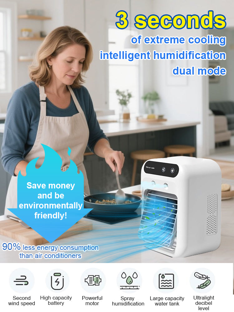 ❄️ 【The Ultimate Summer Energy-Saver (90% Savings)】 Wall-mountable, wireless, portable air cooler—rapid cooling with icy mist in just 3 seconds🧊