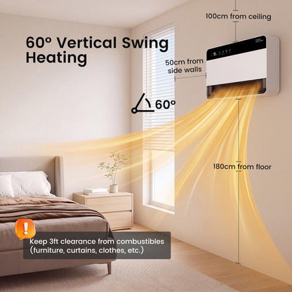 16IN Wall Mounted Space Heater, 1500W Fast Heating Convection Heater with 60° Vertical Swing, Touch & Remote Control, 4 Modes, Overheat Auto-Shutoff, V-0 Flame Retardant Housing, Child Lock for Home Bedroom