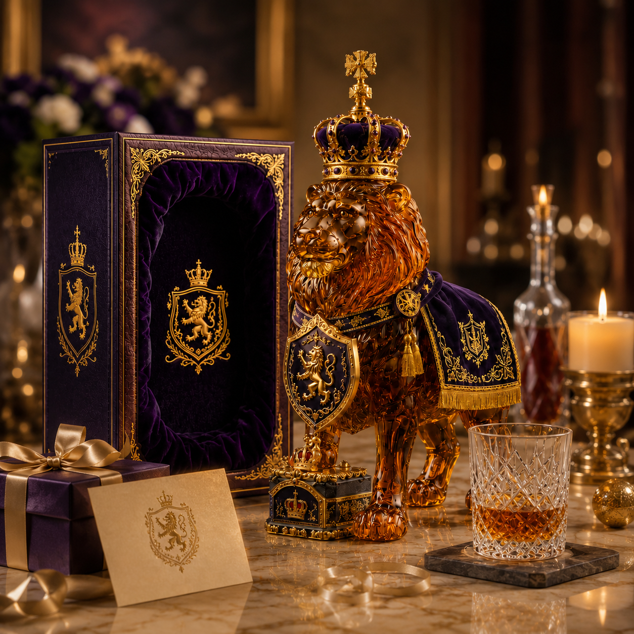 🔥 BEST SELLER 👑 Crown 87th Anniversary Royal Lion Whiskey Bottle