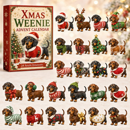 CHRISTMAS KICKOFF 40% OFF - Xmas Weenie Advent Calendar 2026 - 24-Day Festive Countdown, Acrylic Charms Blind Box - Gift For Dachshund Lovers