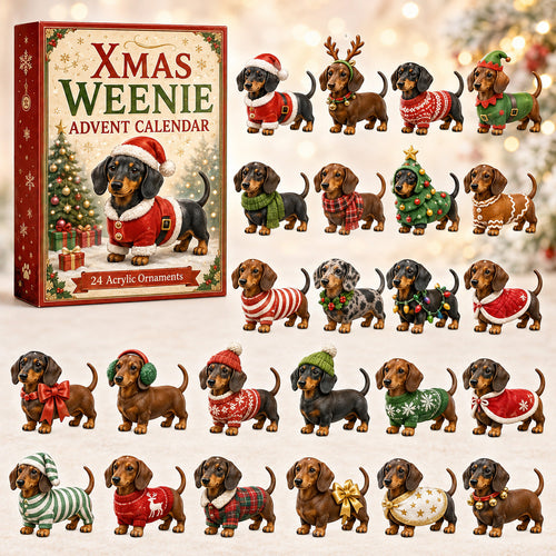 CHRISTMAS KICKOFF 40% OFF - Xmas Weenie Advent Calendar 2026 - 24-Day Festive Countdown, Acrylic Charms Blind Box - Gift For Dachshund Lovers