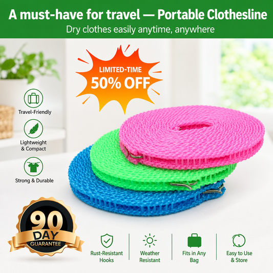 🌈🔥 Today 49% OFF🔥 3-Pack Windproof Clothesline | Adjustable Portable Drying Rope for Travel & Camping