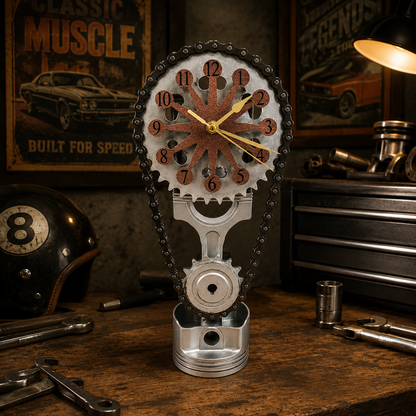 Rotating Timing Chain Gear Clock – Mechanical Piston Desk & Wall Clock