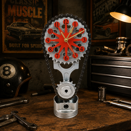 Rotating Timing Chain Gear Clock – Mechanical Piston Desk & Wall Clock