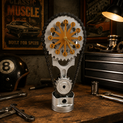 Rotating Timing Chain Gear Clock – Mechanical Piston Desk & Wall Clock