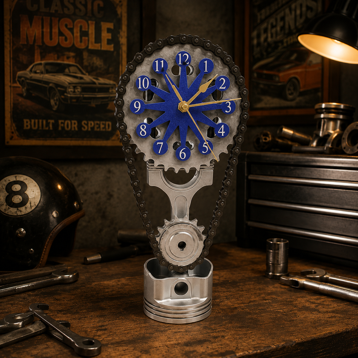 Rotating Timing Chain Gear Clock – Mechanical Piston Desk & Wall Clock