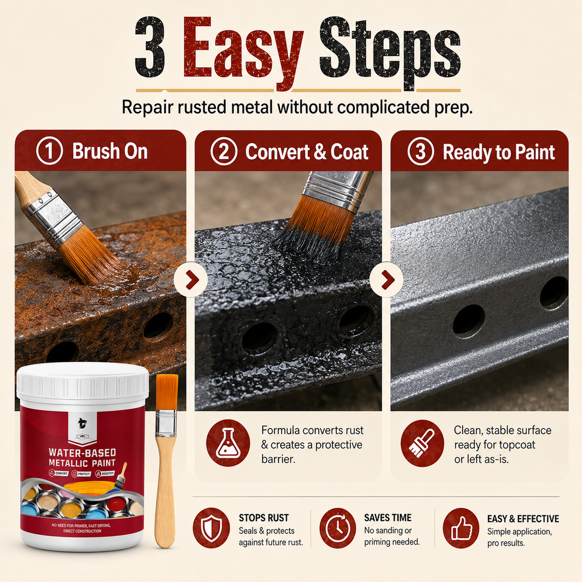 ⏳ 50% OFF Today! Rust Converter Metallic Paint – Covers Rust in One Coat, No Sanding Needed 🔨🛡️