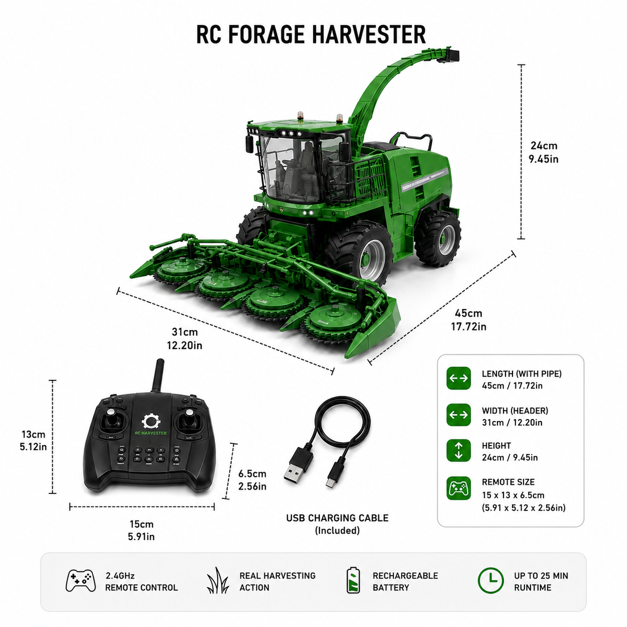 🚜 Remote Control Farm Vehicle Toy with Moving Mechanism & Side-Chute Action