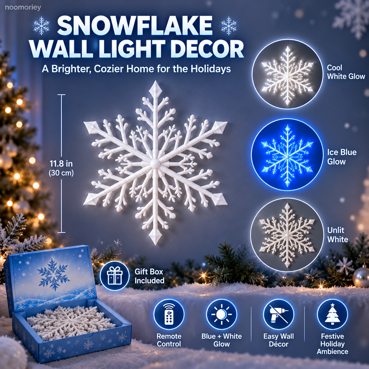 ❄️12 PCS LED Snowflake Wall Lights  – Blue & White Christmas Holiday Decor