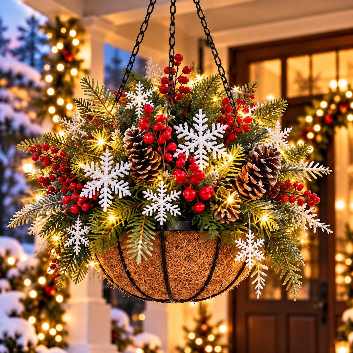 Pre-Lit Christmas Hanging Basket | Pre-lit, weather-resistant, and zero maintenance