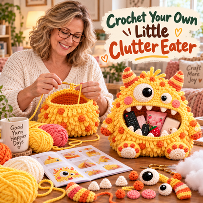 🔥 Last Day 49% OFF-Clutter Munchers Hungry Monster DIY Crochet Storage Buddies 👾🧶