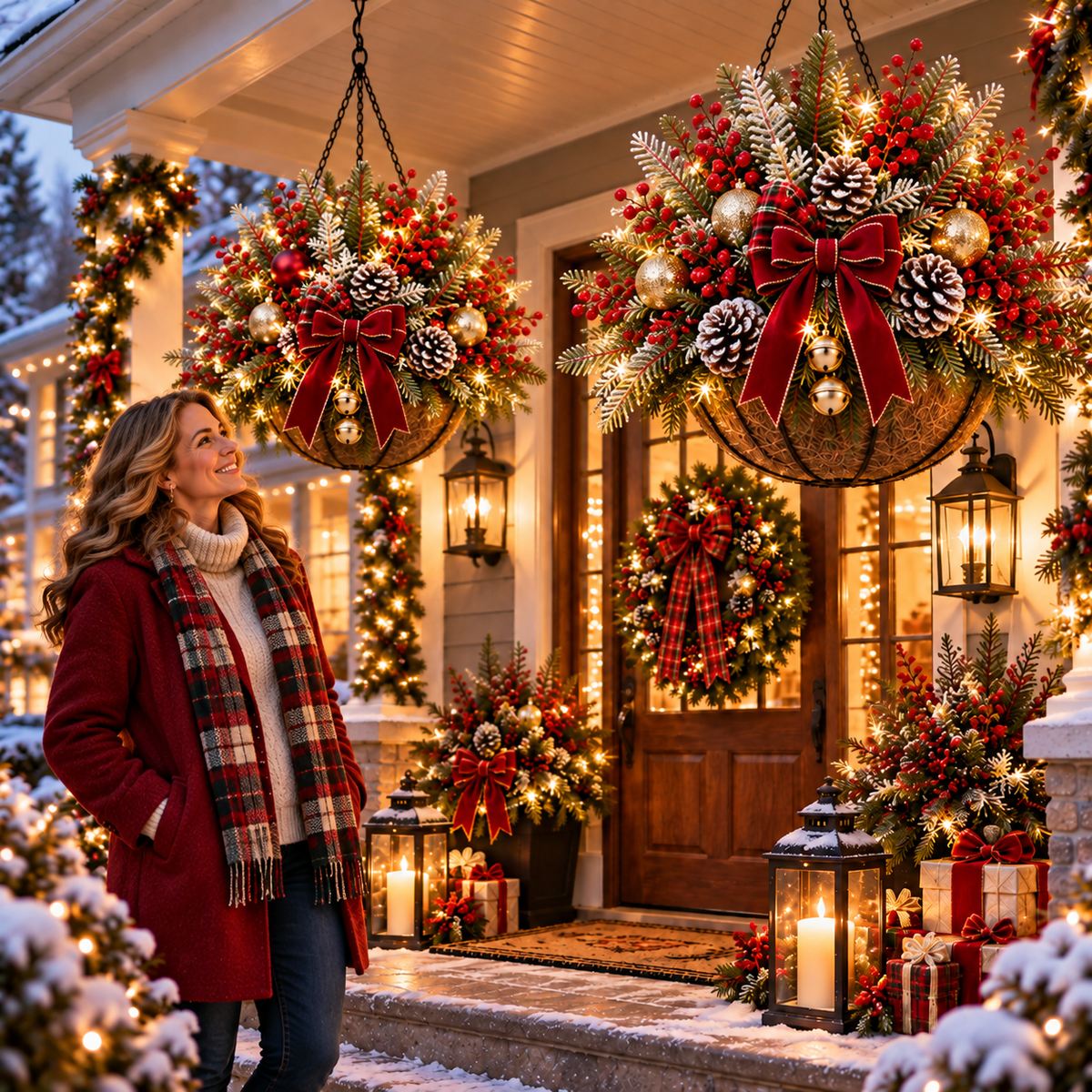 Pre-Lit Christmas Hanging Basket | Pre-lit, weather-resistant, and zero maintenance