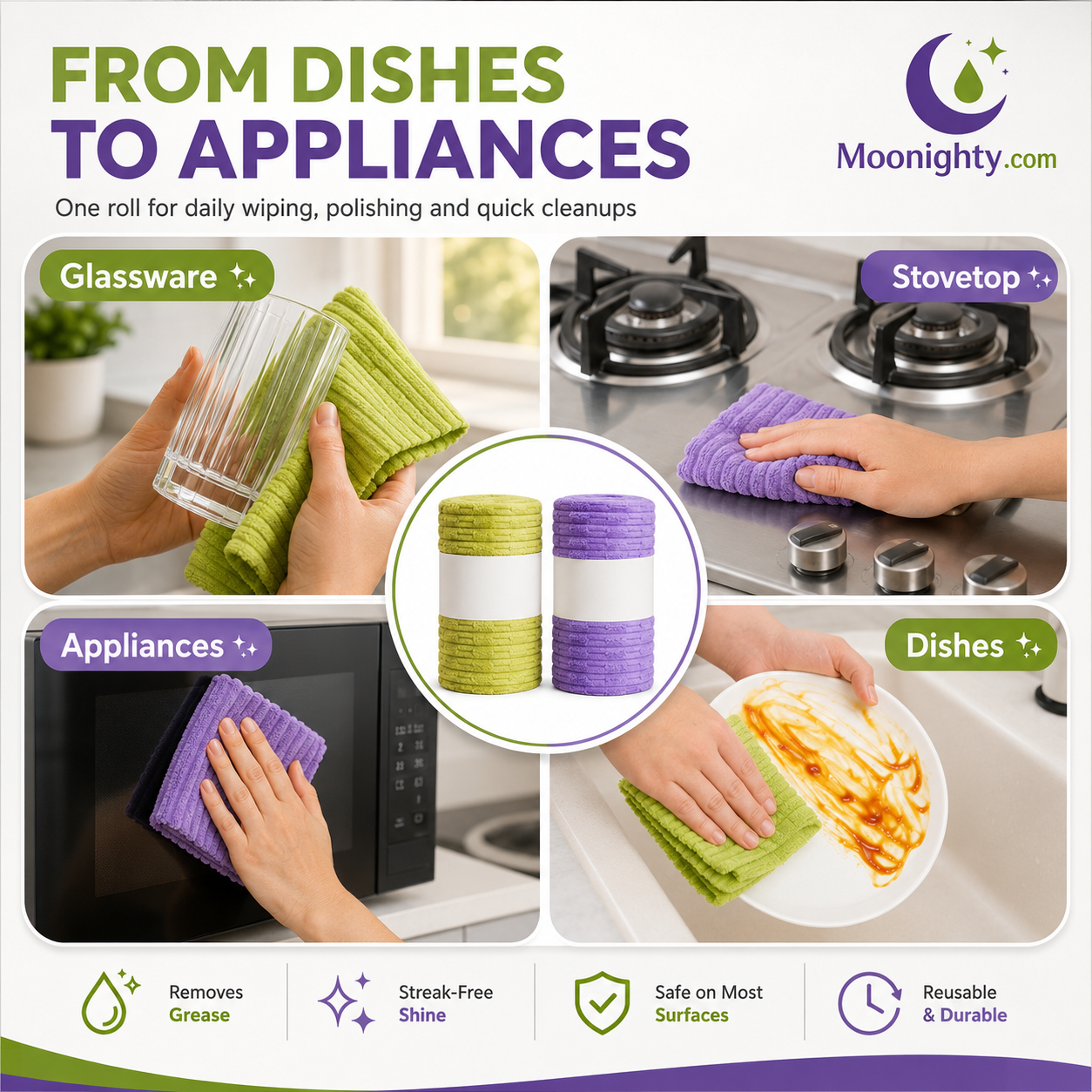 Multipurpose Reusable Tear-Off Cleaning Cloth Roll