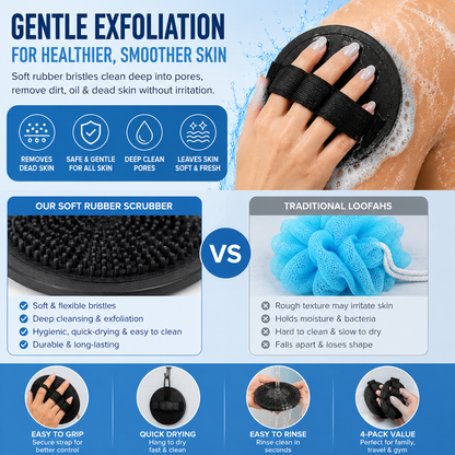 Soft Rubber Shower Scrubber for Gentle Exfoliation & Deep Cleansing
