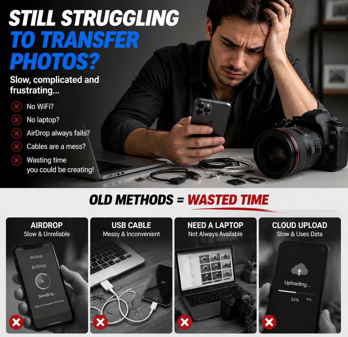 🔌 5-in-1 SD Card Reader for iPhone & USB-C – Fast Photo & Video Transfer Adapter