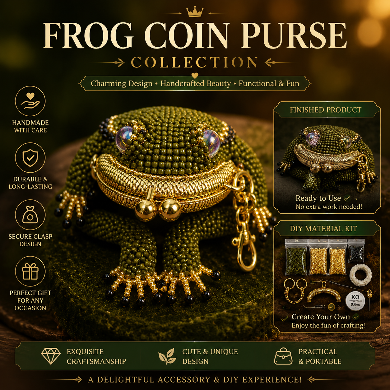 🐸 Frog Coin Purse Collection – Finished Handmade Purse & DIY Crochet Kit