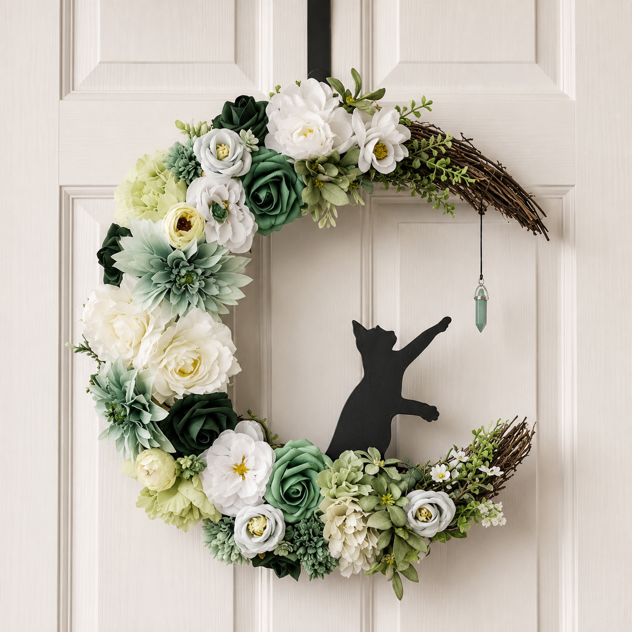 🔥Last Day 50% OFF - Handmade Halloween Cat Wreath🐈‍⬛🌙